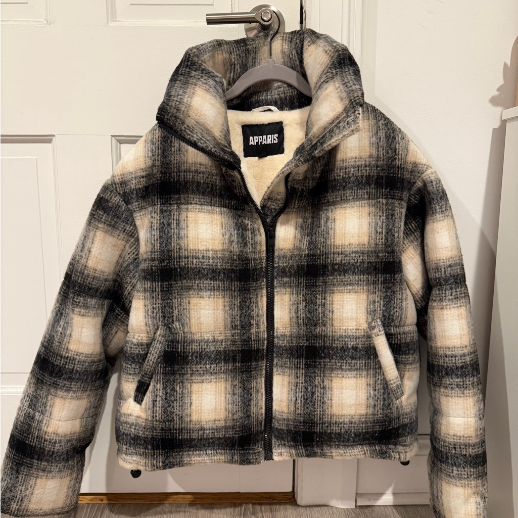 Apparis Checkered Puffer Jacket - Black And Cream